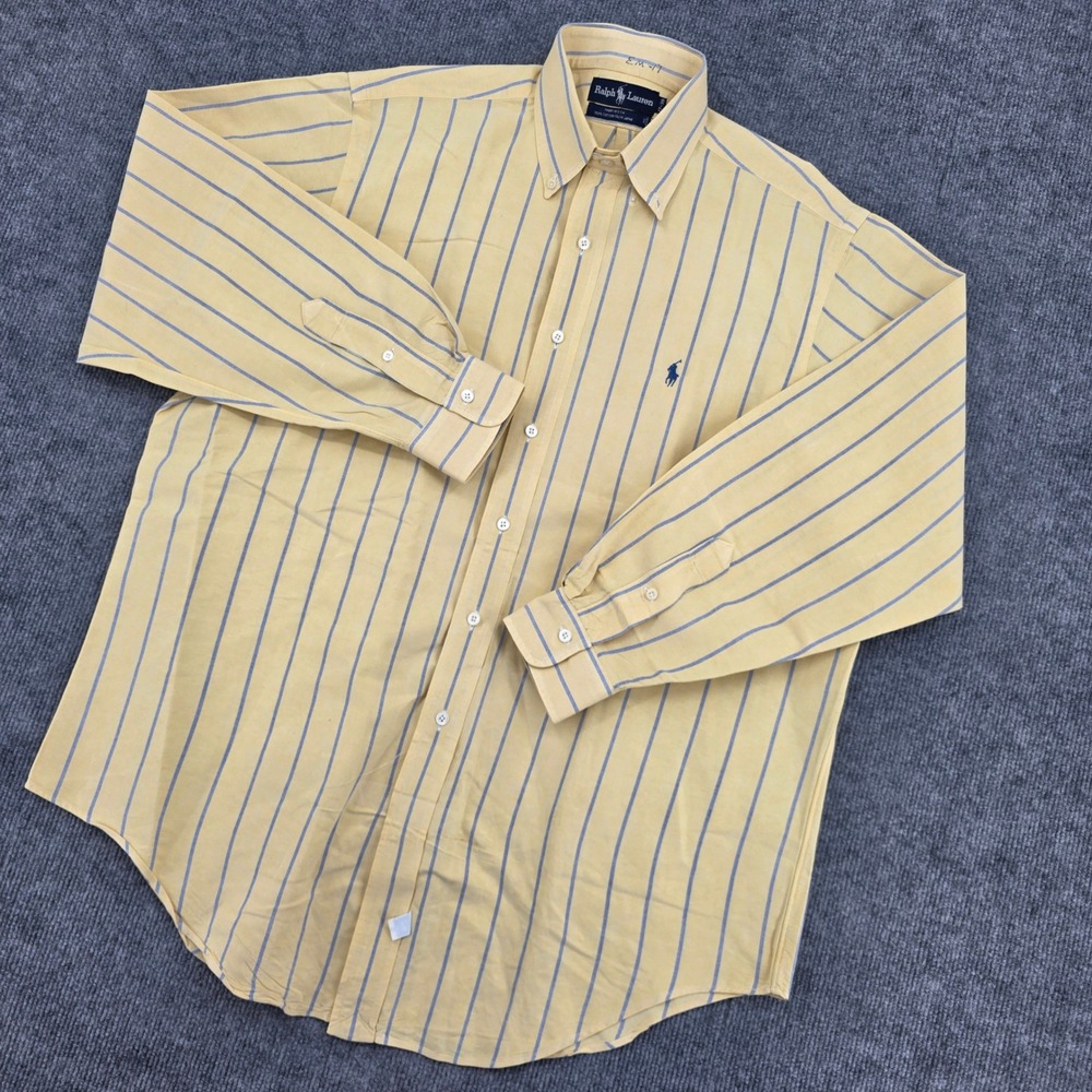 Ralph Lauren Striped Oxford Shirt Mens 17-35 Yellow Blue Made in USA Cotton